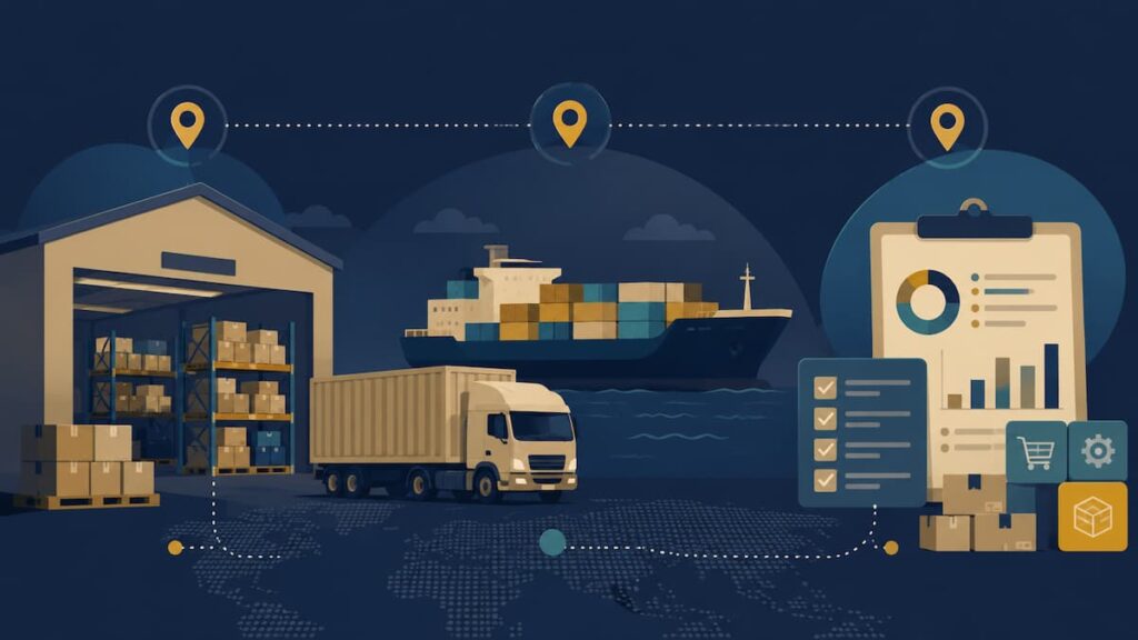 Integrated logistics network connecting warehouse, freight transportation, and procurement operations
